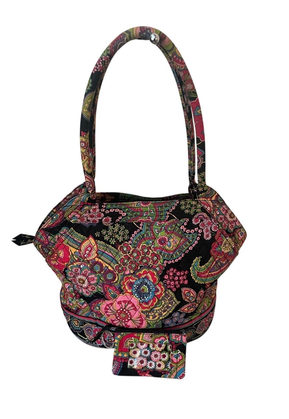 Vera Bradley Womens Black Synphony In Hue Pattern Tote Shoulder Bag